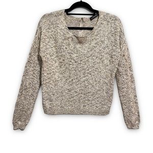 The Limited Neutral Beige Marled Crewneck Sweater Zip Up Orange Back M